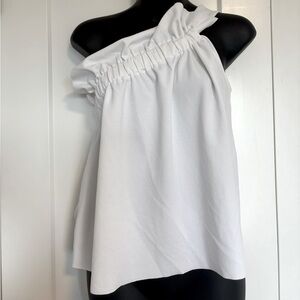 NWT‎ Zara White One Shoulder Ruched Ruffle Top Women Size Small